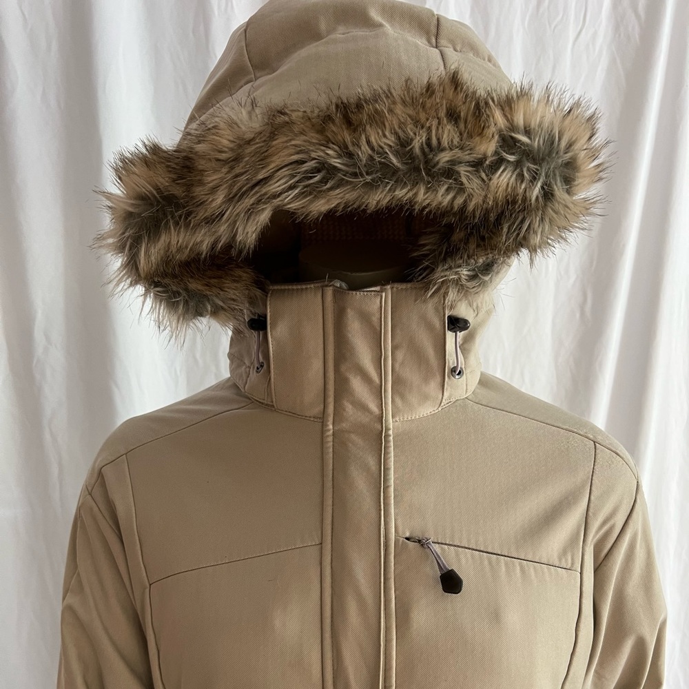Eastern Mountain Sports Tan Ski Jacket with Faux Fur Trim
